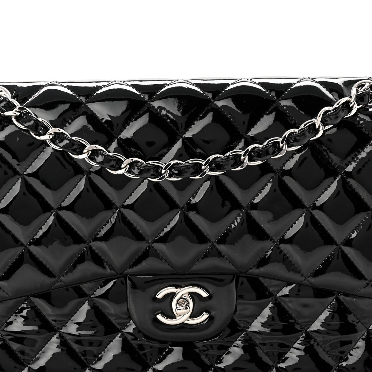 Patent Quilted Jumbo Double Flap Black