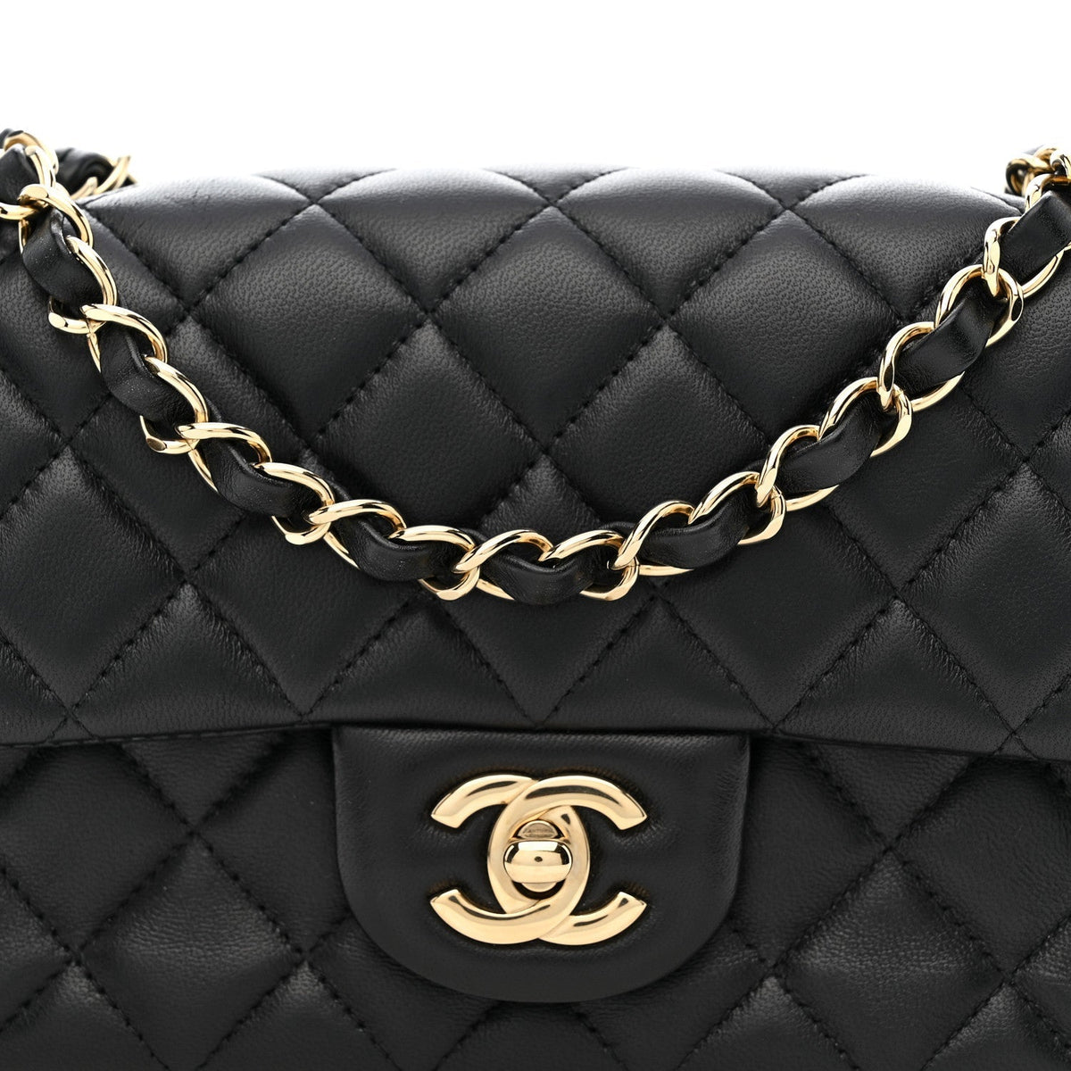 Lambskin Quilted Mini Rectangular Flap Black