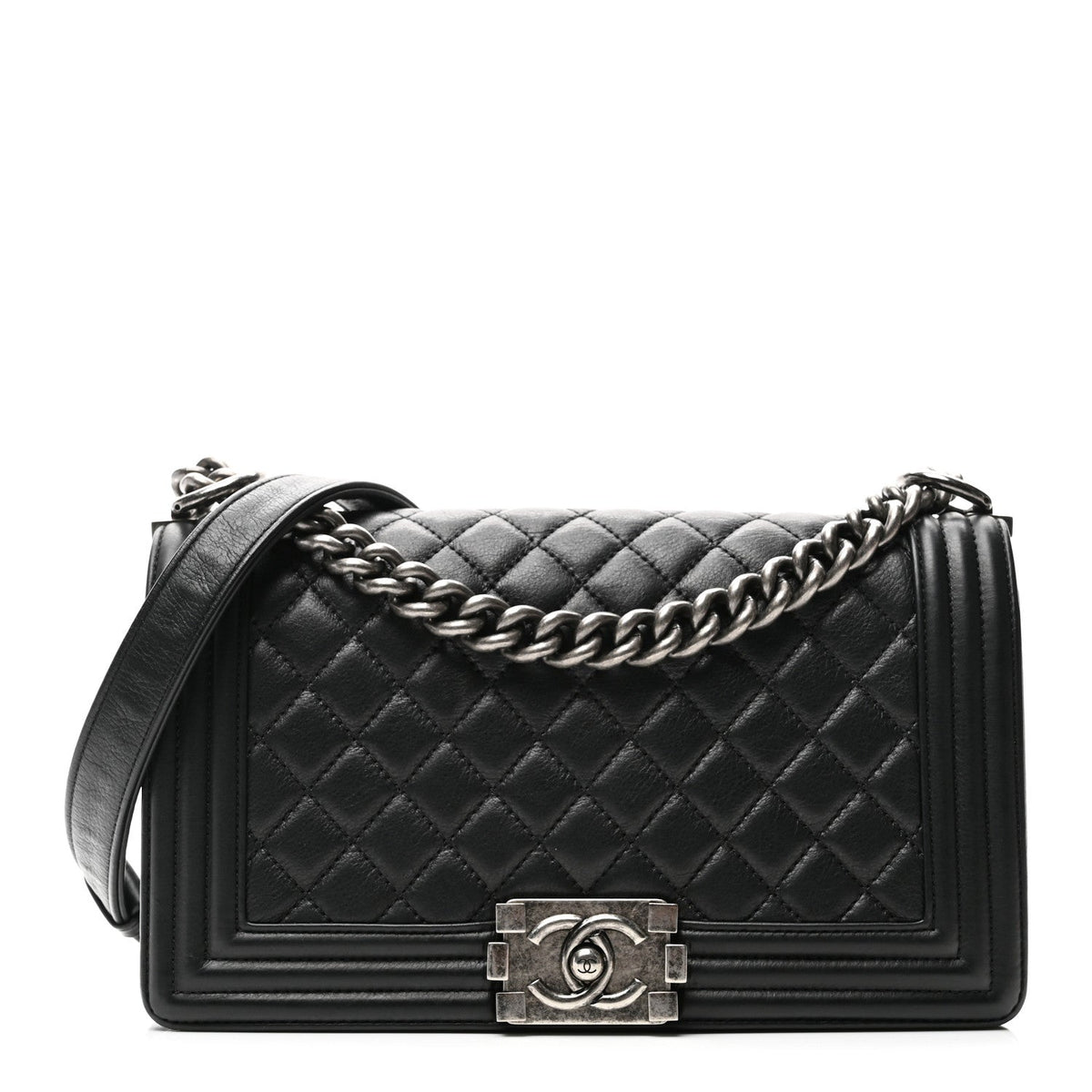 Calfskin Quilted Medium Boy Flap Black