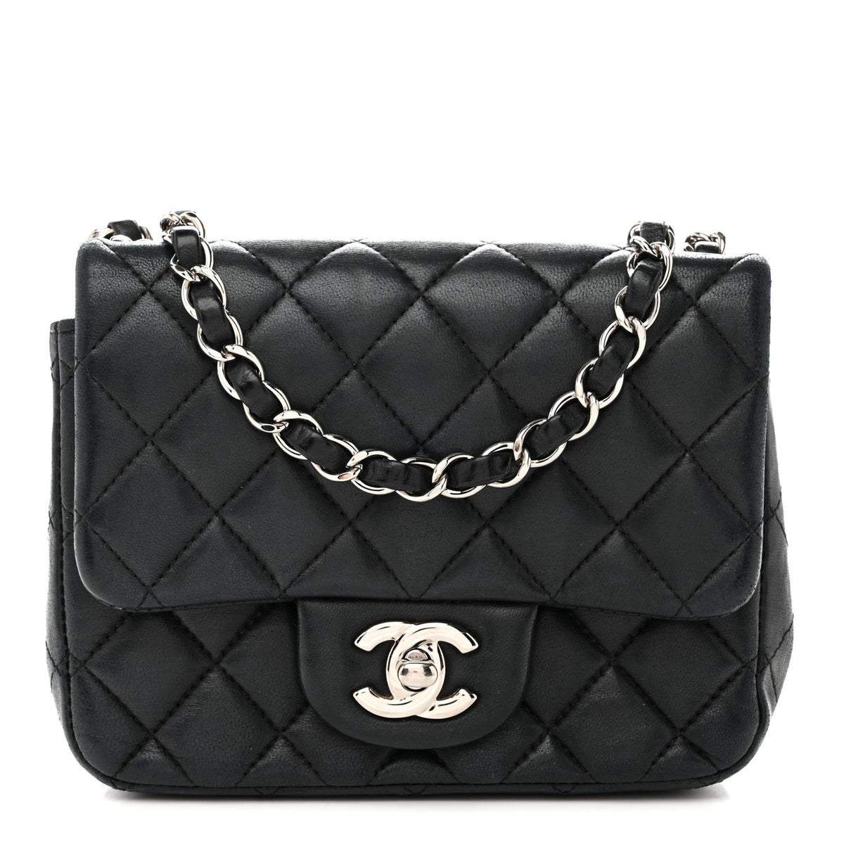 Lambskin Quilted Mini Square Flap Black