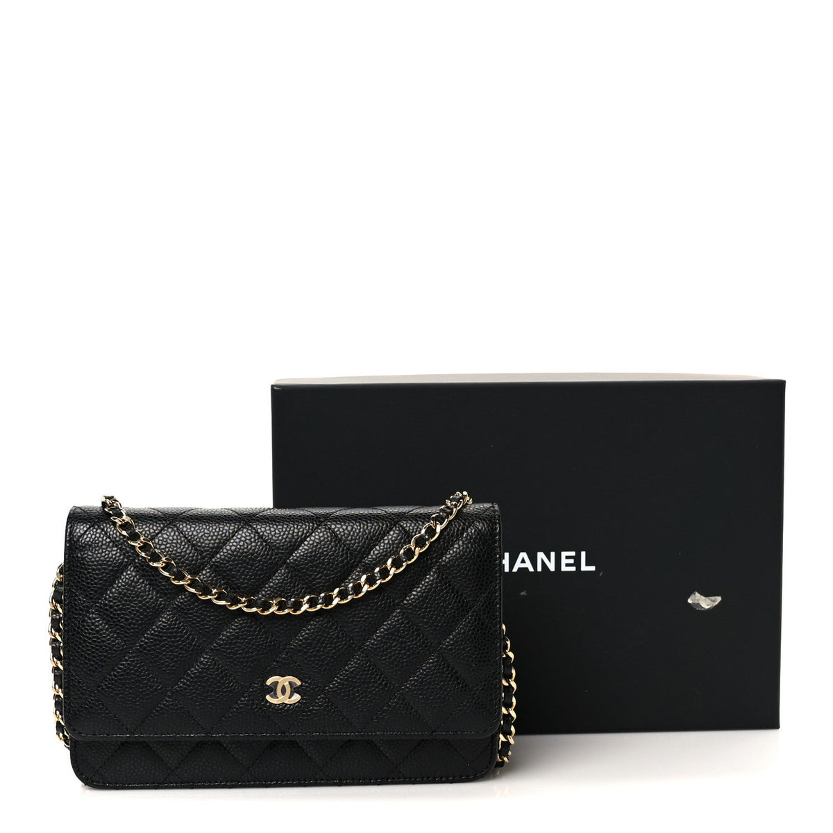 Caviar Quilted Wallet on Chain WOC Black