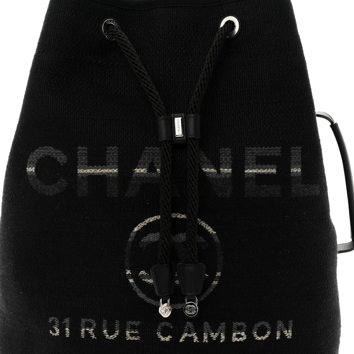 Striped Canvas Deauville Drawstring Backpack Black