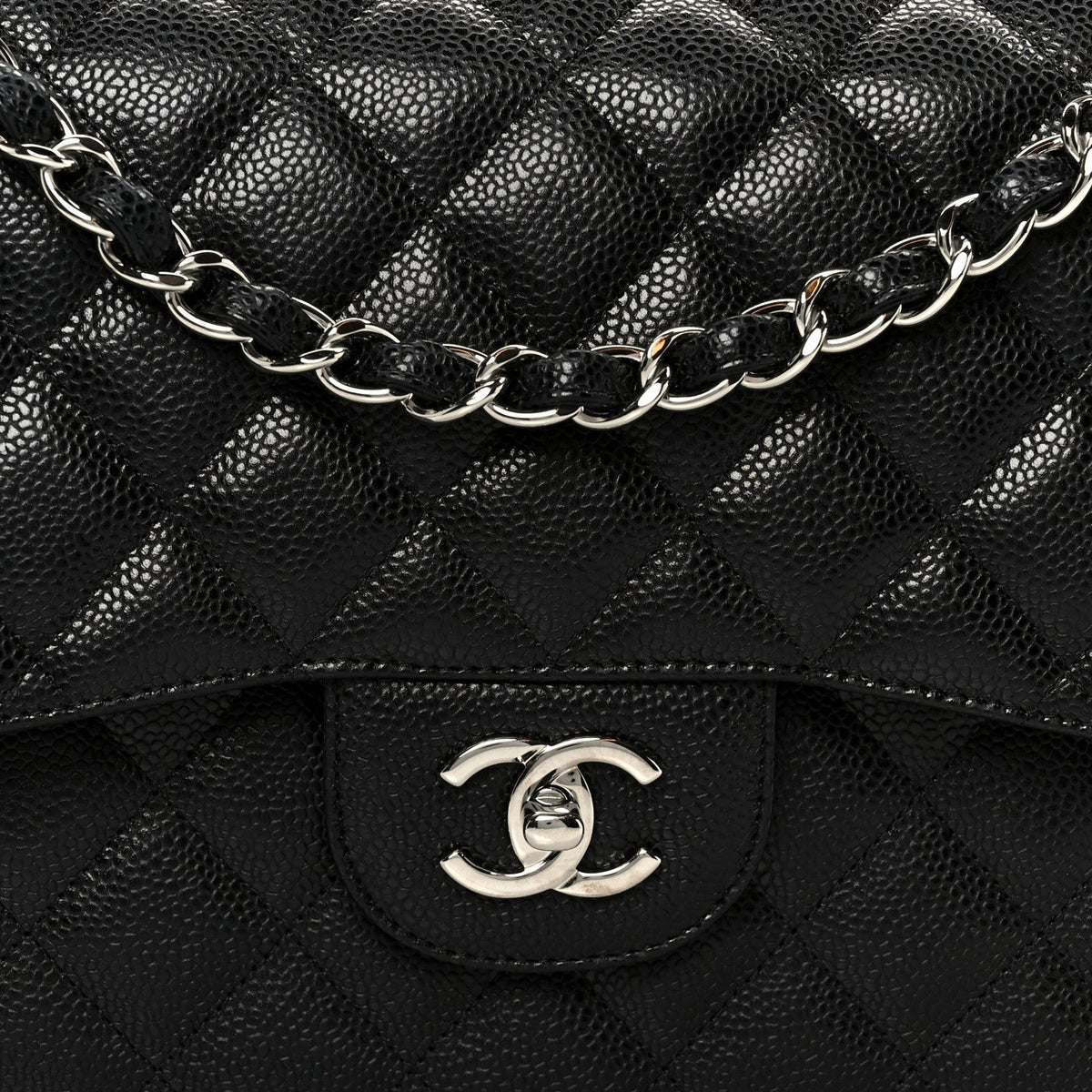 Caviar Quilted Jumbo Double Flap Black