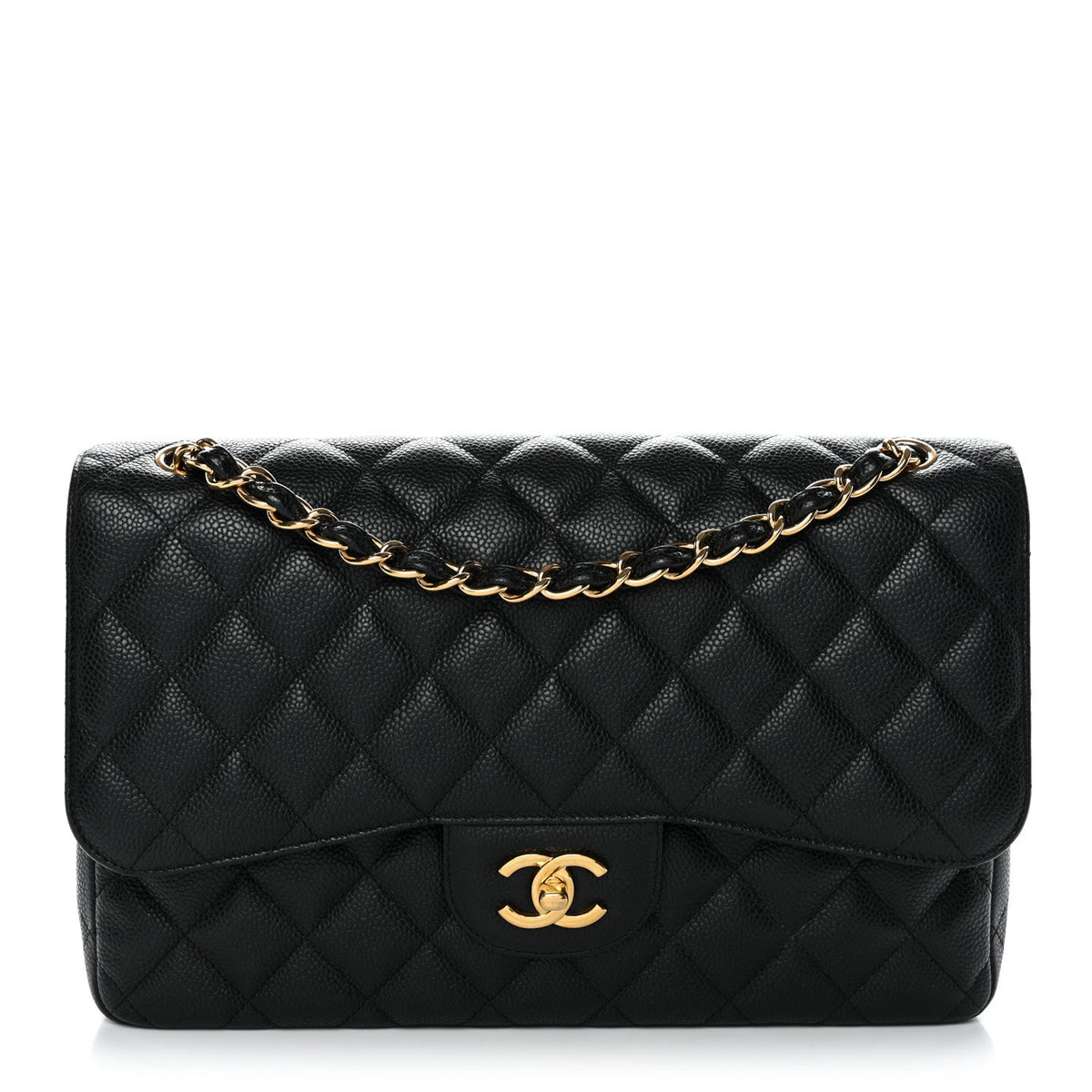 Caviar Quilted Jumbo Double Flap Black