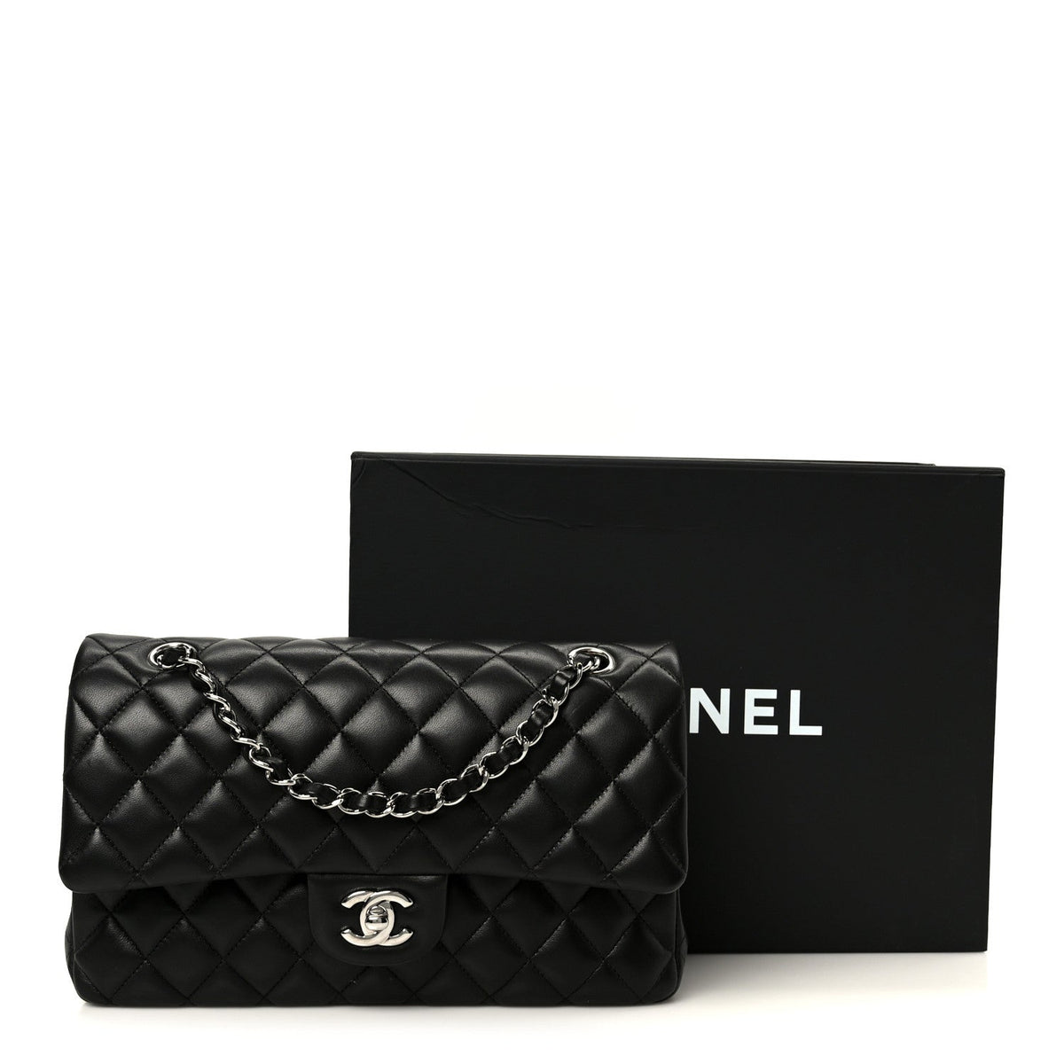 Lambskin Quilted Medium Double Flap Black