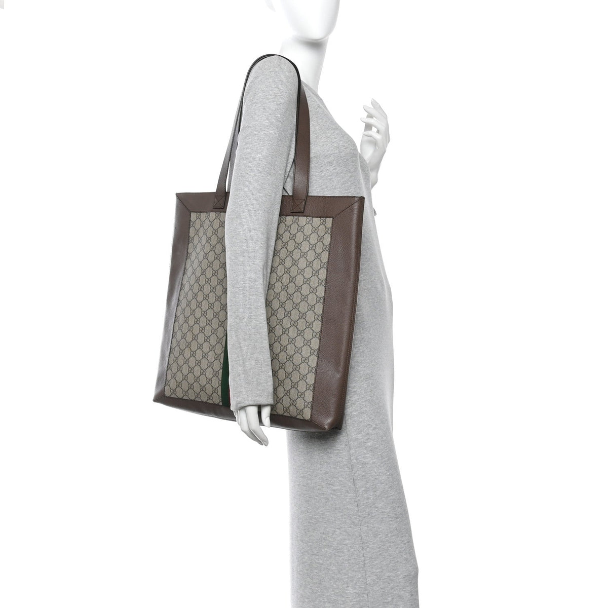 GG Supreme Monogram Web Large Ophidia Vertical Shopping Tote Brown