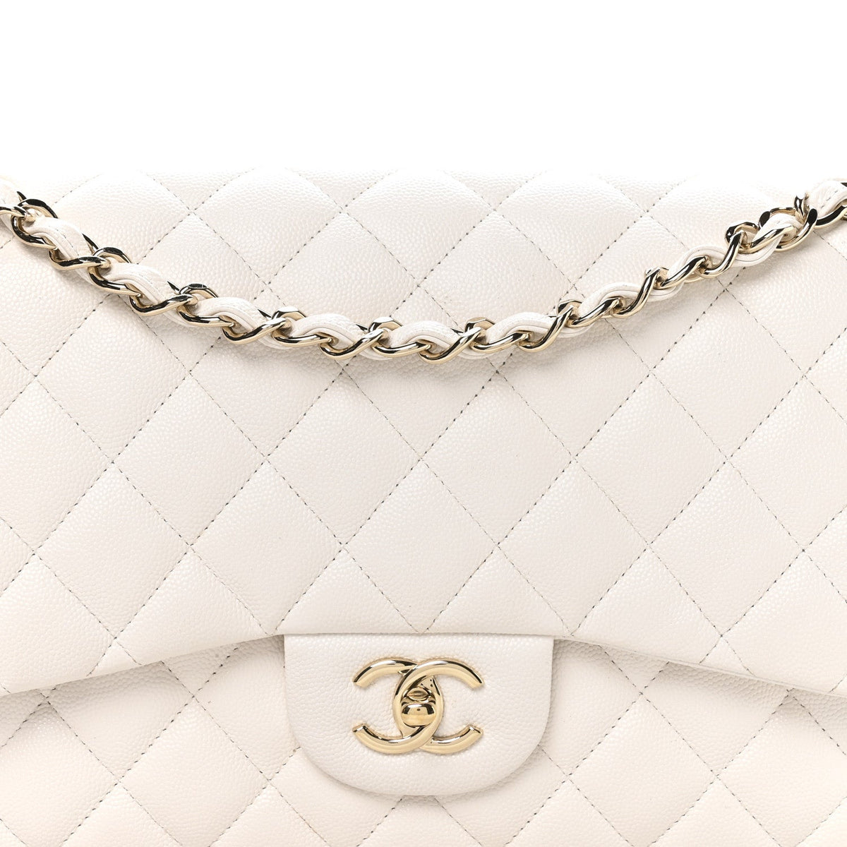 Caviar Quilted Jumbo Double Flap White