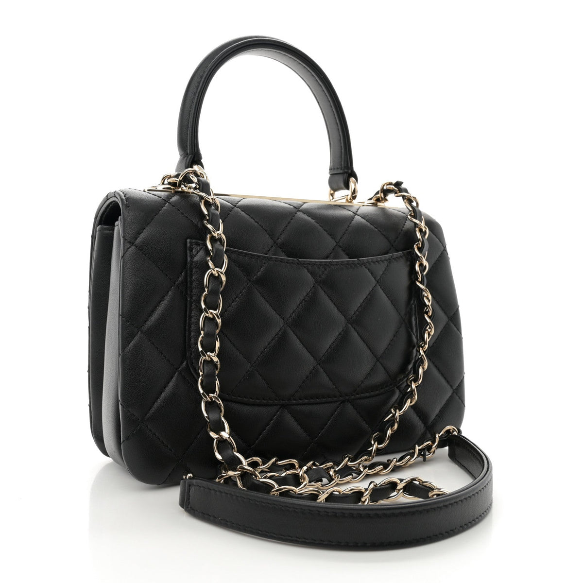 Lambskin Quilted Mini Trendy CC Dual Handle Flap Bag Black