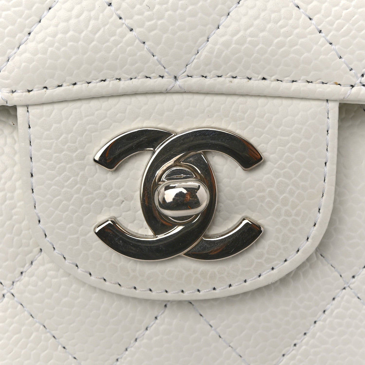 Caviar Quilted Medium Double Flap White