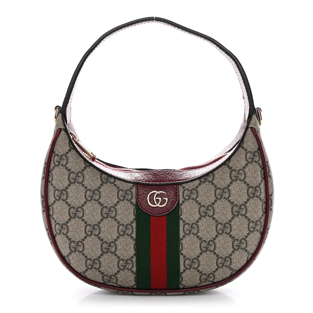 GG Supreme Monogram Textured Dollar Calfskin Small Ophidia Shoulder Bag Beige Bordeaux