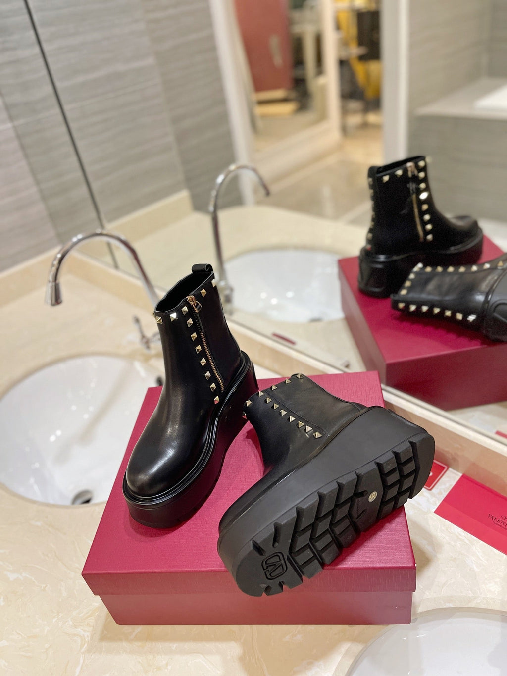 Valentino Garavani Uniqueform Calfskin Platform Ankle Boots