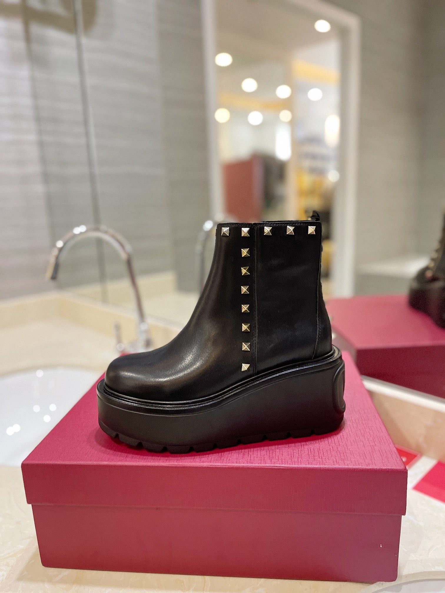 Valentino Garavani Uniqueform Calfskin Platform Ankle Boots