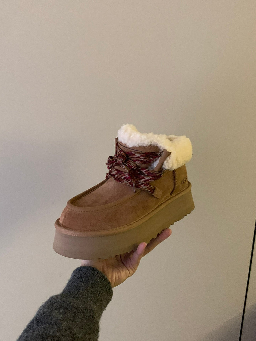 UGG Fluff Lace-Up Ankle Boots