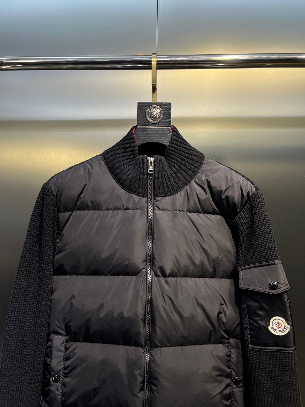 Moncler Knitted Patchwork Stand-Collar Jacket