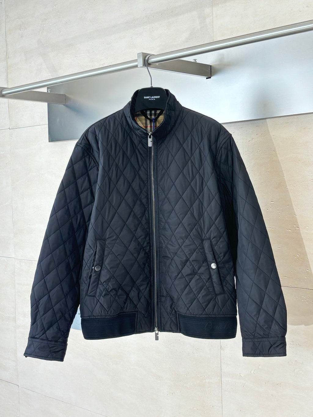 Burberry Diamond Quilted Stand Collar Nylon Jacket