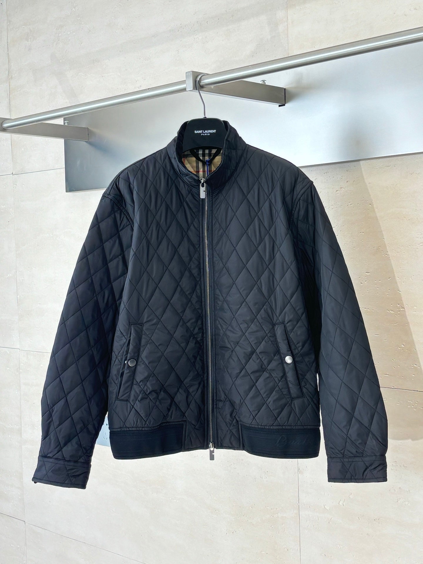 Burberry Diamond Quilted Stand Collar Nylon Jacket