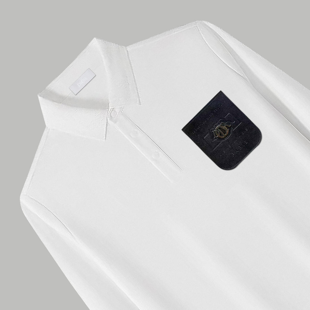 Dior Silk Long Sleeve Polo Shirt with Metal Patch