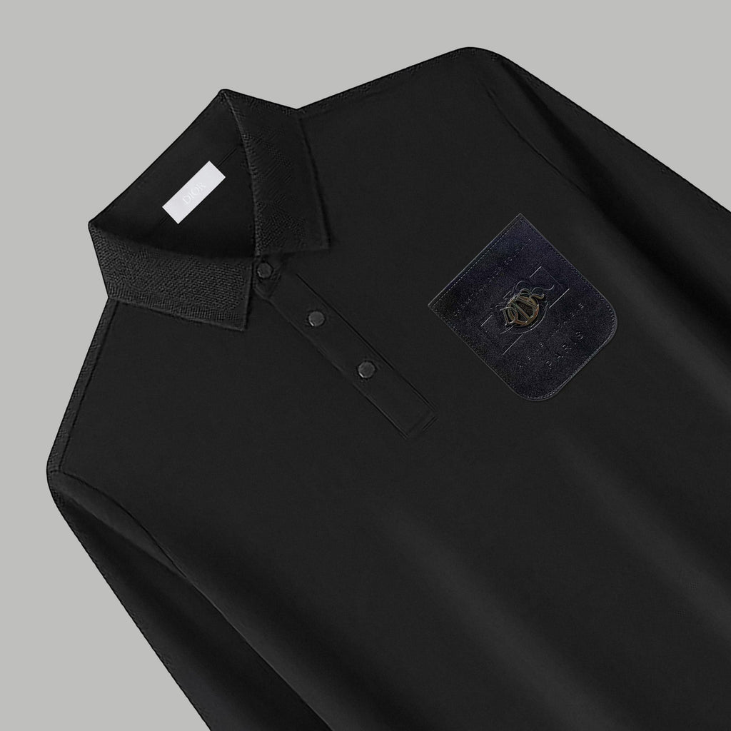Dior Silk Long Sleeve Polo Shirt with Metal Patch
